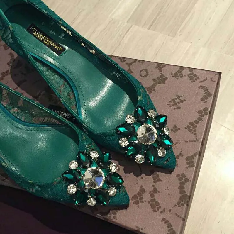 Dolce Gabbana D&G Shoes Pump in Taormina Lace with Crystals 60mm Heel for Women in Green Dolce Gabbana D&G Shoes Pump in Taormina Lace with Crystals 60mm Heel for Women in Green
