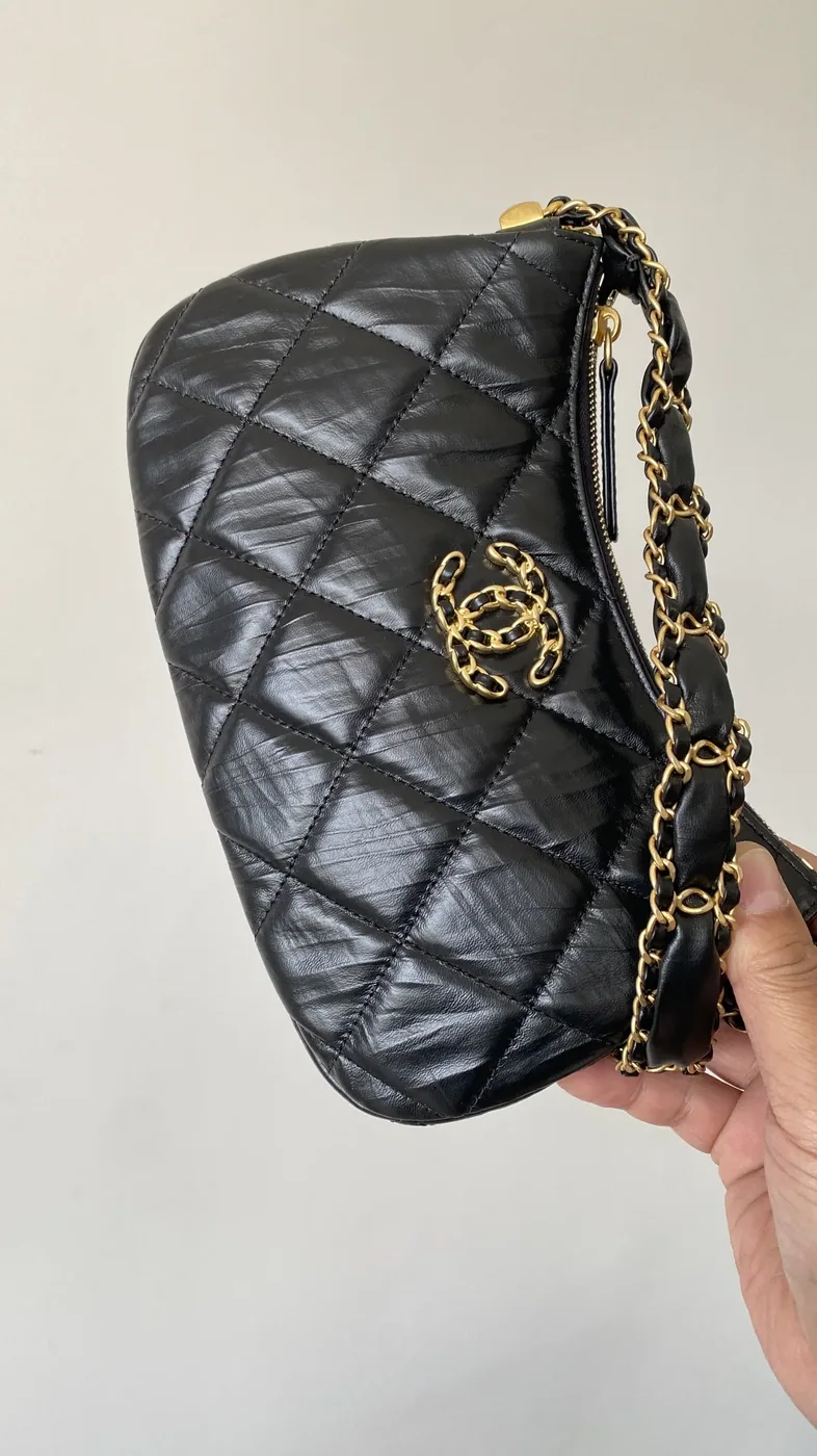 Chanel CC Hobo Bag in Black Gold Hardware