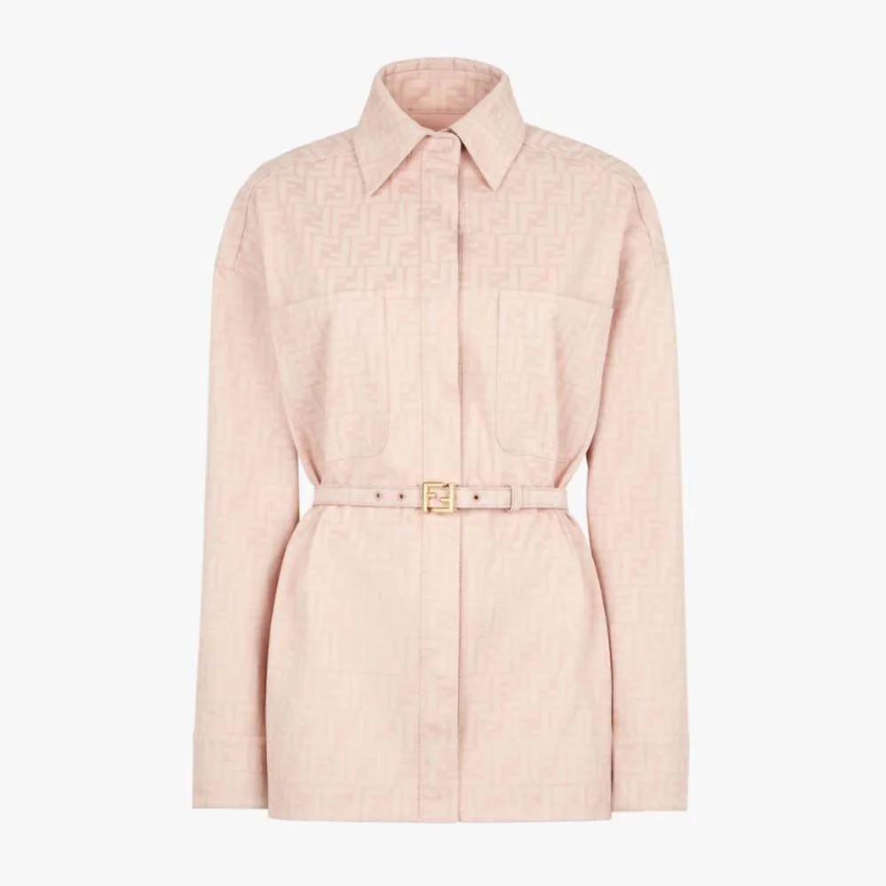 Fendi Pink Denim Go-To jacket with Shirt Collar and Low-Cut Set for Women in in Sleeves