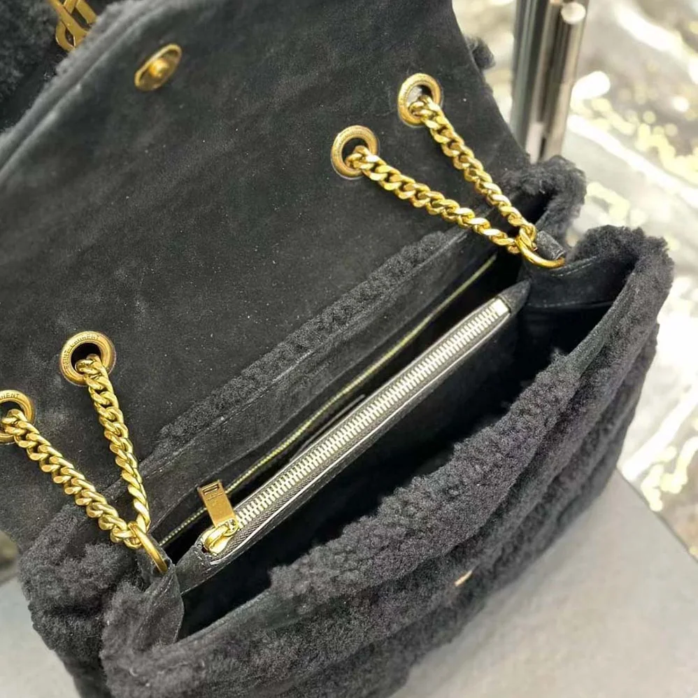 Saint Laurent YSL Loulou Medium Chain Bag in Quilted “Y” Shearling and Suede Patchwork for Women