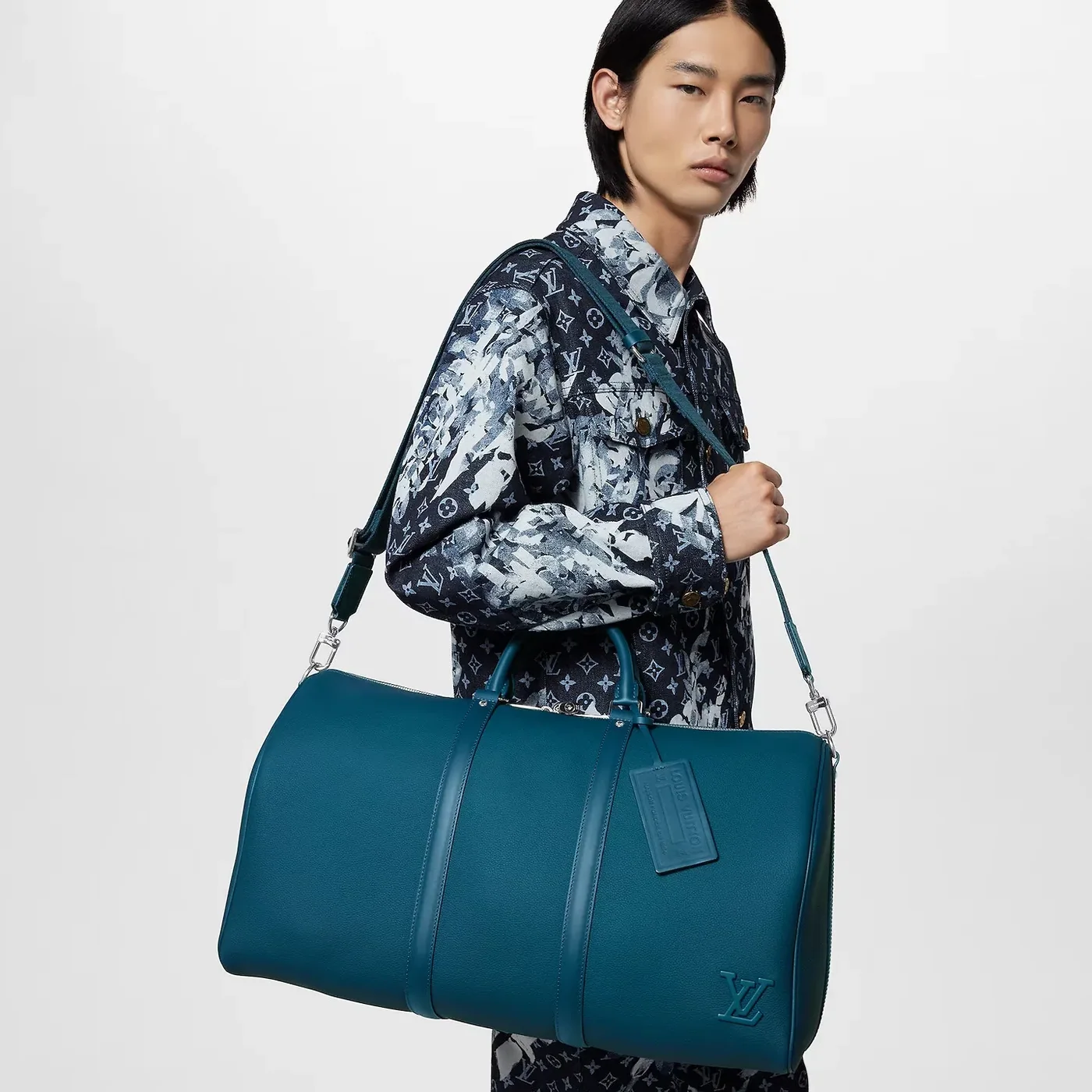 Louis Vuitton Keepall Bandouliere 50 Travel Bag in Dark Blue Silver Hardware
