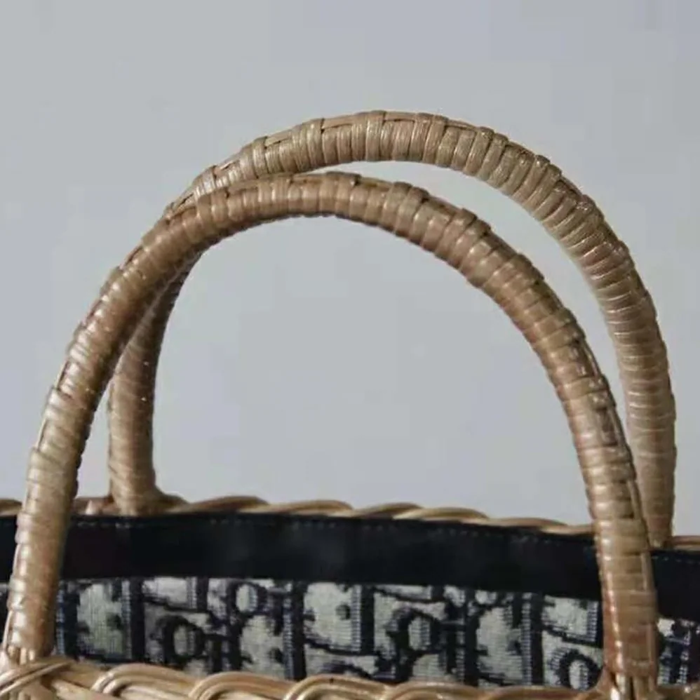 Dior Dior Wicker Basket Bag Blue Dior Oblique Jacquard and Natural Wicker for Women Dior Dior Wicker Basket Bag Blue Dior Oblique Jacquard and Natural Wicker for Women