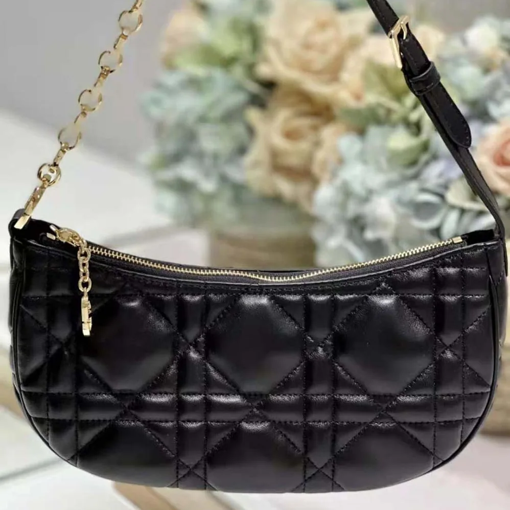 Dior CD Lounge Bag Black Supple Macrocannage Lambskin for Women