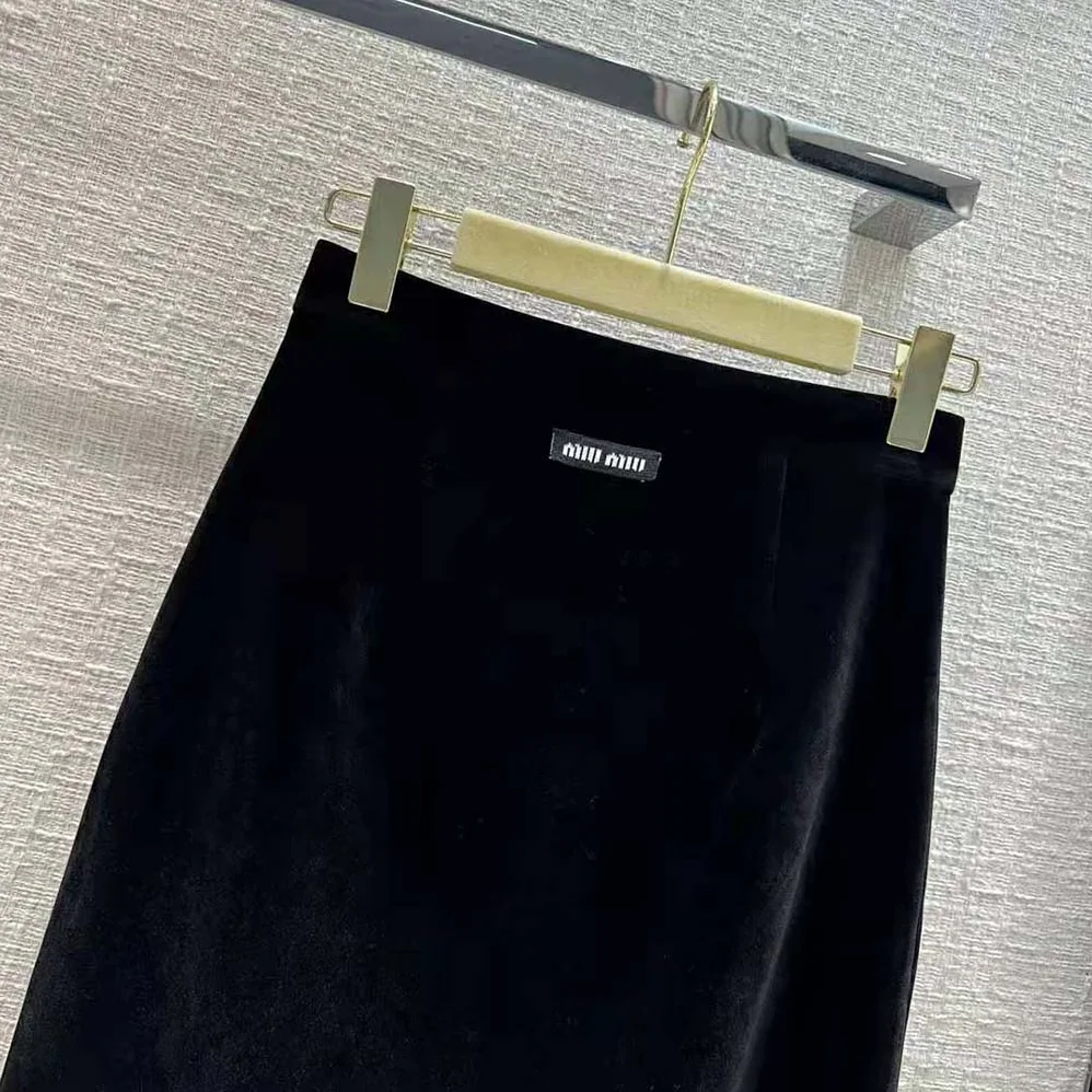 Miu Miu Long Velvet Skirt with Jacquard Logo for Women Miu Miu Long Velvet Skirt with Jacquard Logo for Women