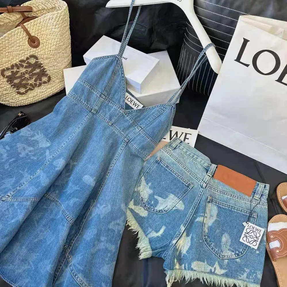 Loewe Fish Strappy Dress in Denim for Women