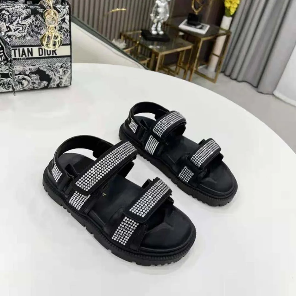 Dior Dioract Sandal Black Technical Fabric and White Resin Pearls for Women