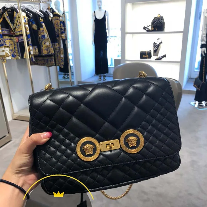 Versace Quilted Icon Shoulder Bag in Nappa Leather for Women in Black Versace Quilted Icon Shoulder Bag in Nappa Leather for Women in Black