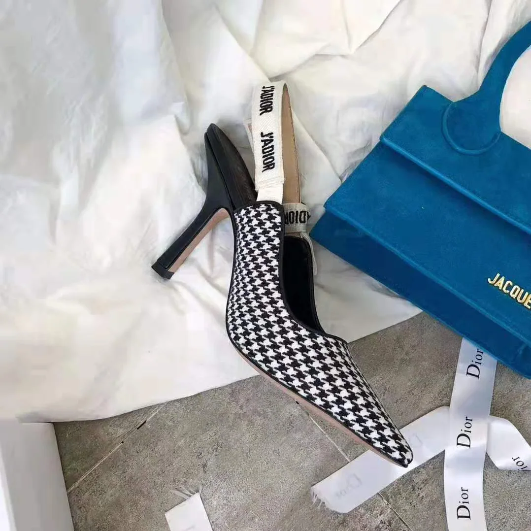 Dior Woman J'adior Wool Houndstooth Slingback Pump 10 cm Height in Black Dior Woman J'adior Wool Houndstooth Slingback Pump 10 cm Height in Black