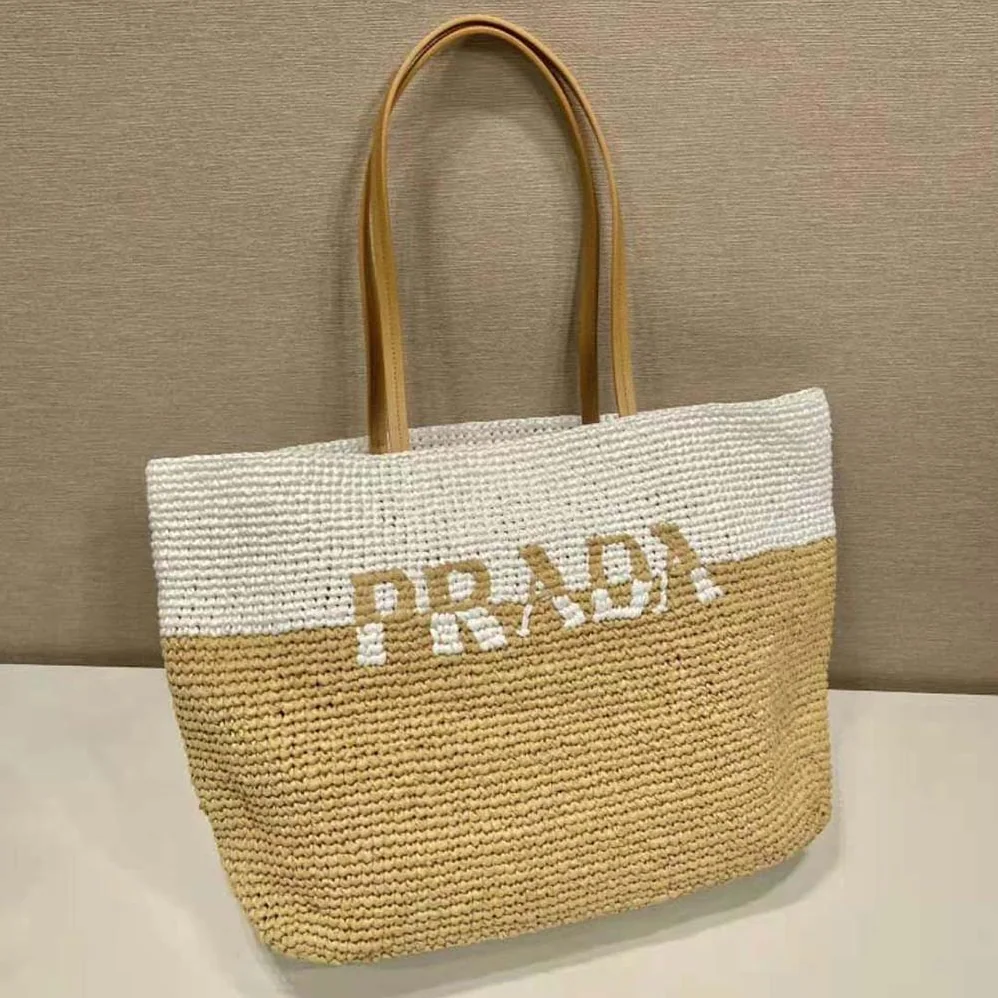Prada Crochet and Leather Tote Bag for Women Prada Crochet and Leather Tote Bag for Women