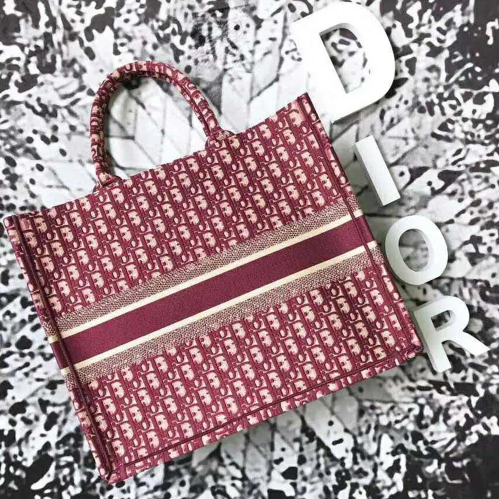 Dior Book Tote Dior Oblique Bag in Embroidered Canvas for Women in Maroon