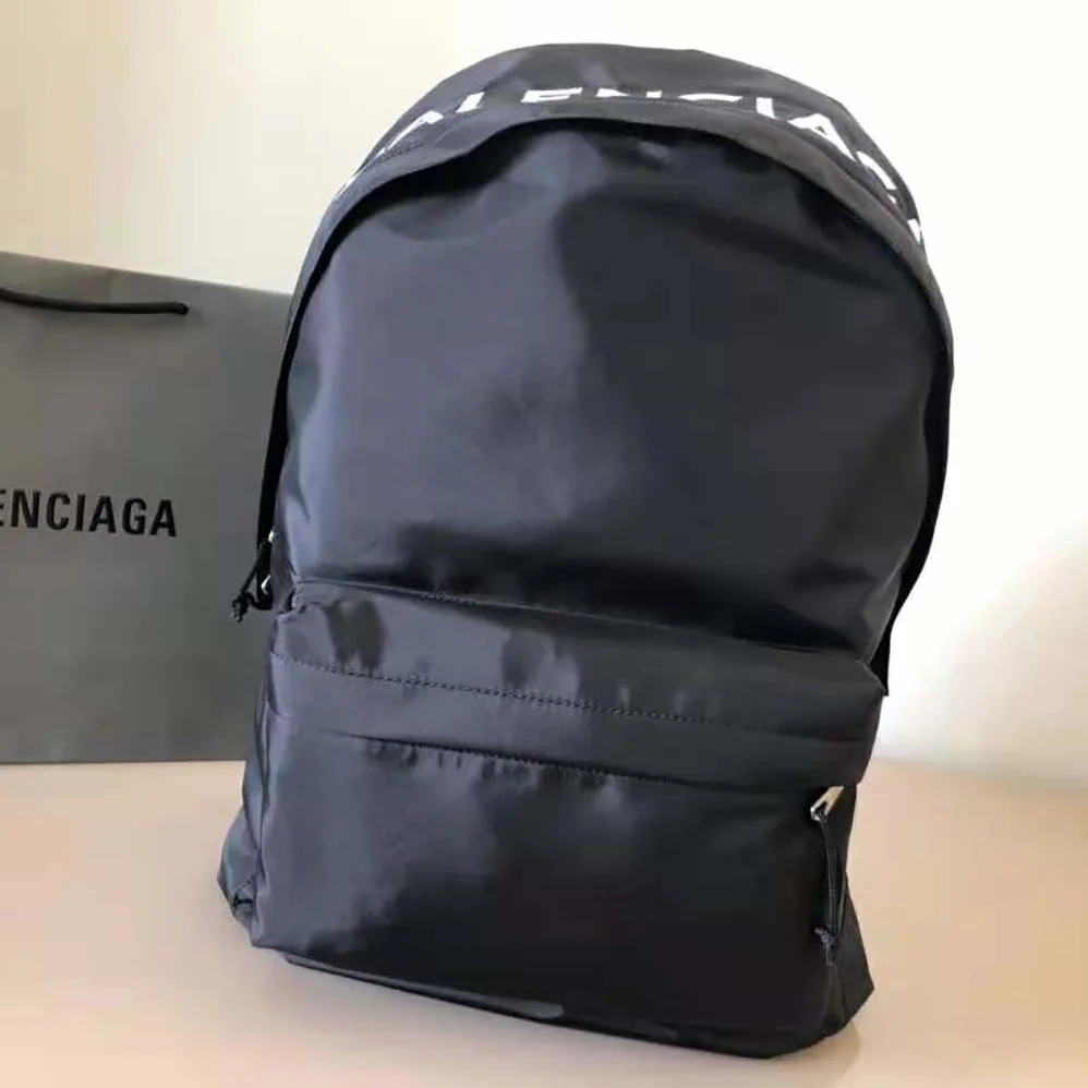 Balenciaga Wheel Backpack in Black Rrecycled Sport Nylon and White Logo Embroidered for Men