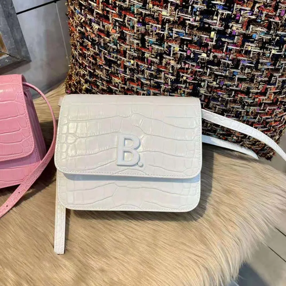 Balenciaga B. Small Bag in White Shiny Crocodile Embossed Calfskin for Women Balenciaga B. Small Bag in White Shiny Crocodile Embossed Calfskin for Women