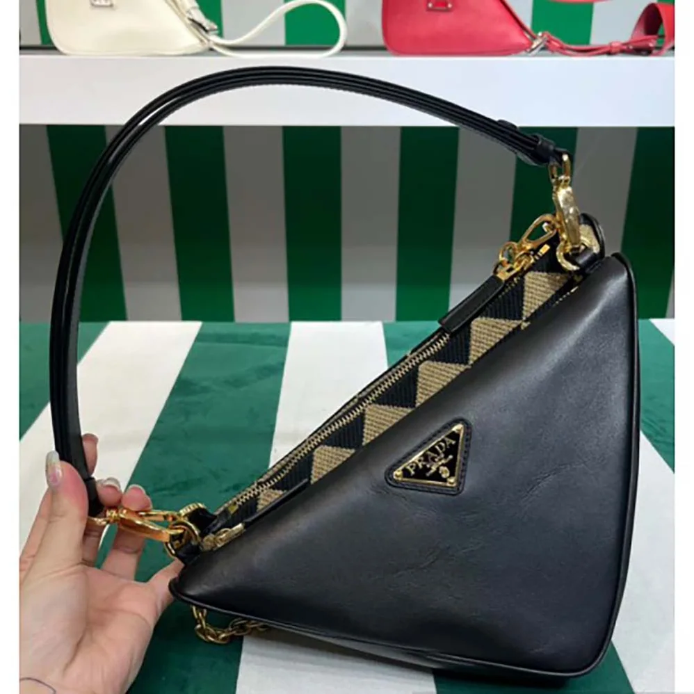 Prada Symbole Leather and Fabric Mini Bag Black for Women in Beige