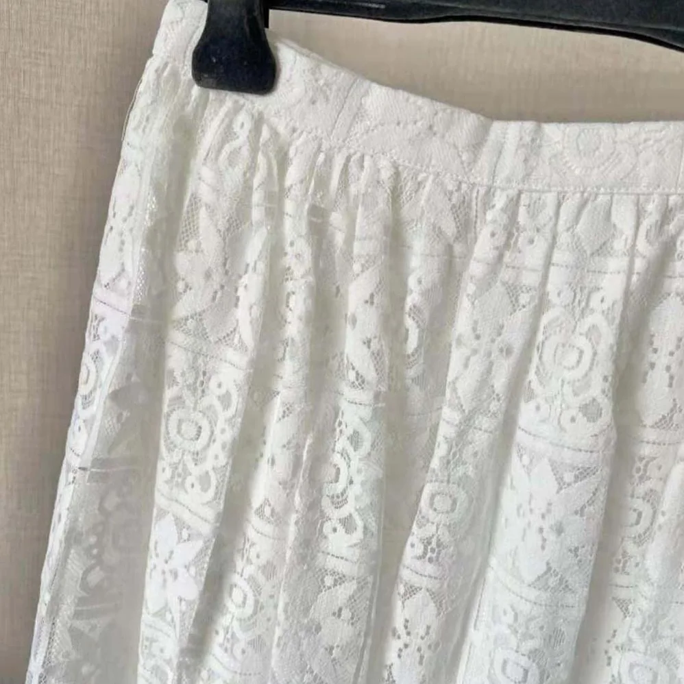 Dior Flared Mid-Length Skirt Ecru Technical Cotton Lace with Star Motif for Women
