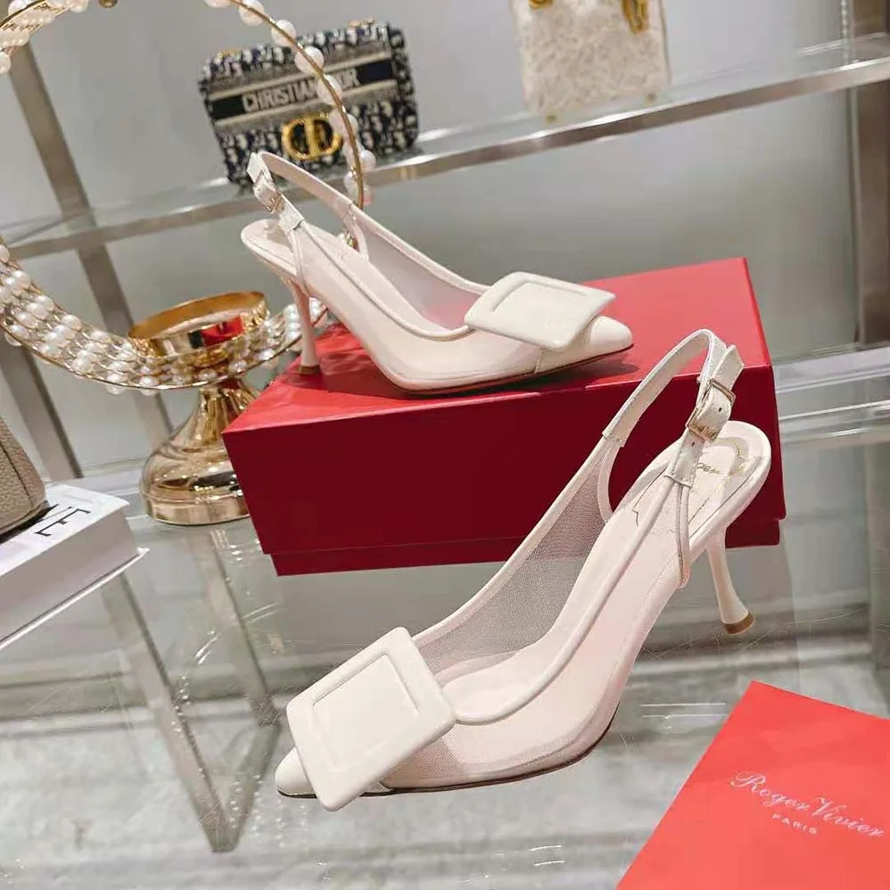 Roger Vivier Viv' In The City Net Covered Buckle Slingback Pumps in Fabric for Women in White