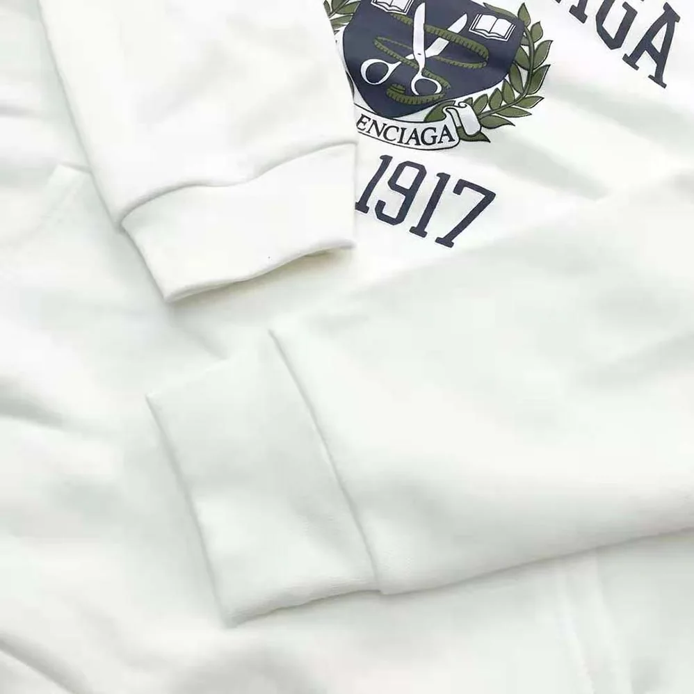 Balenciaga College Wide Fit Hoodie in off-white and Dark Blue Medium Fleece for Men Balenciaga College Wide Fit Hoodie in off-white and Dark Blue Medium Fleece for Men