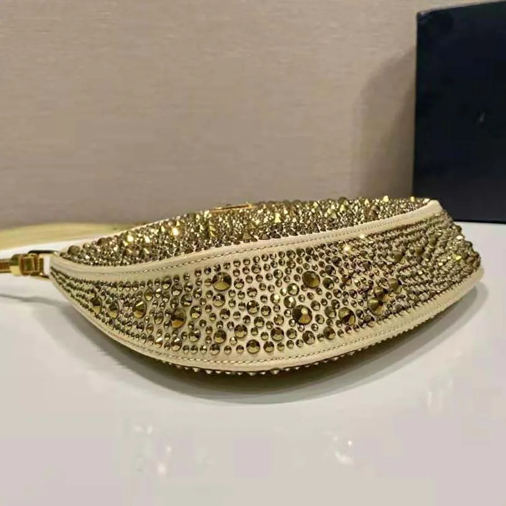 Prada Cleo Satin Bag with Crystals for Women in Gold Prada Cleo Satin Bag with Crystals for Women in Gold
