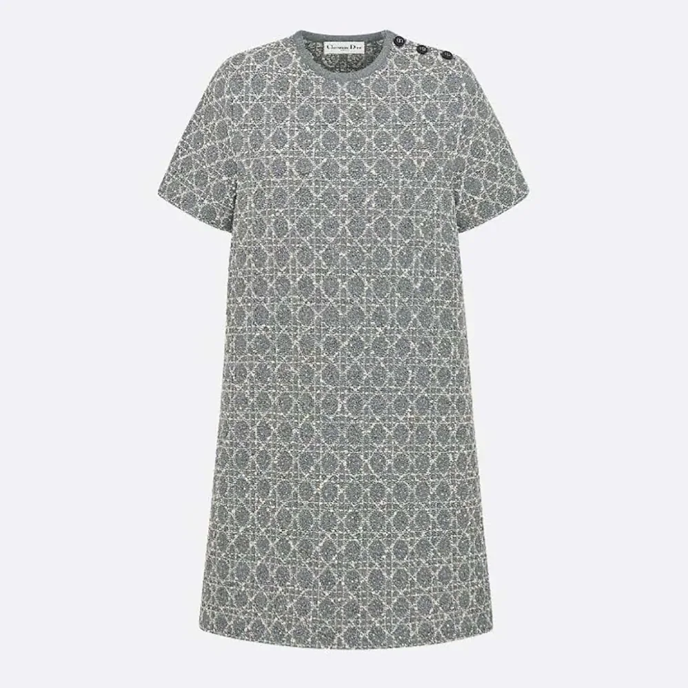 Dior Short Macrocannage Dress Gray Cotton for Women in Blend Tweed Knit Dior Short Macrocannage Dress Gray Cotton for Women in Blend Tweed Knit