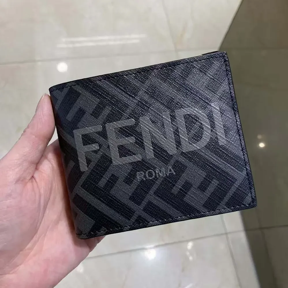 Fendi Bi-Fold Wallet in ROMA Logo FF Motif Fabric Gray for Men Fendi Bi-Fold Wallet in ROMA Logo FF Motif Fabric Gray for Men