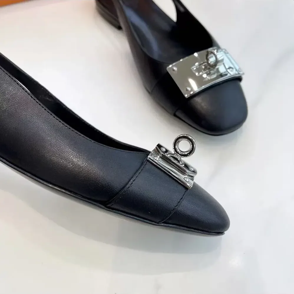 Hermes Gold Innocente Slingback with Kelly Buckle for Women in Black Hermes Gold Innocente Slingback with Kelly Buckle for Women in Black
