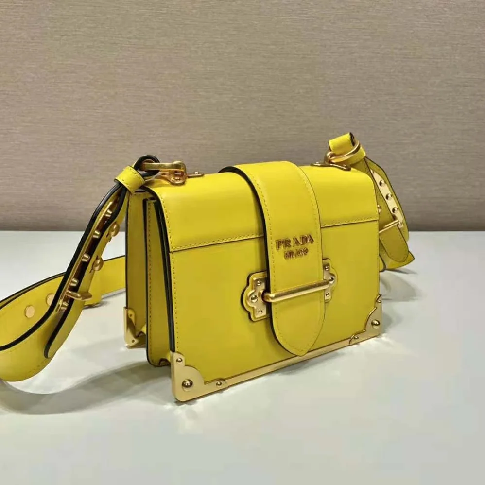 Prada Woen Cahier Leather Bag in Yellow