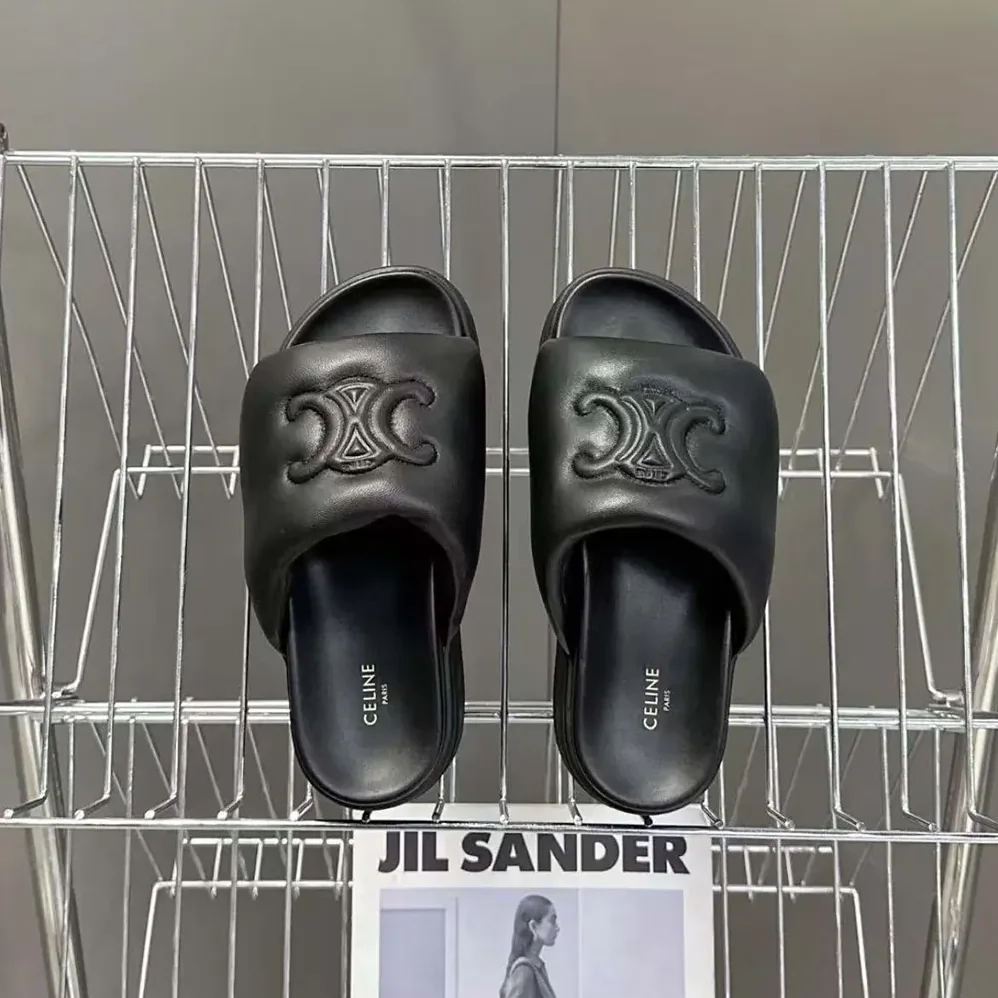 Celine Block Slide with Triomphe in Lambskin for Women in Black