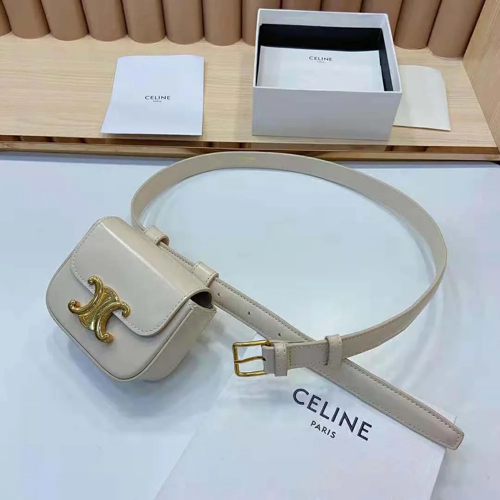 Celine Belt Bag Triomphe Belt in Shiny Calfskin for Women in White Celine Belt Bag Triomphe Belt in Shiny Calfskin for Women in White