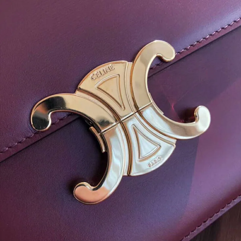 Celine Medium Triomphe Bag in Shiny Calfskin for Women in Maroon