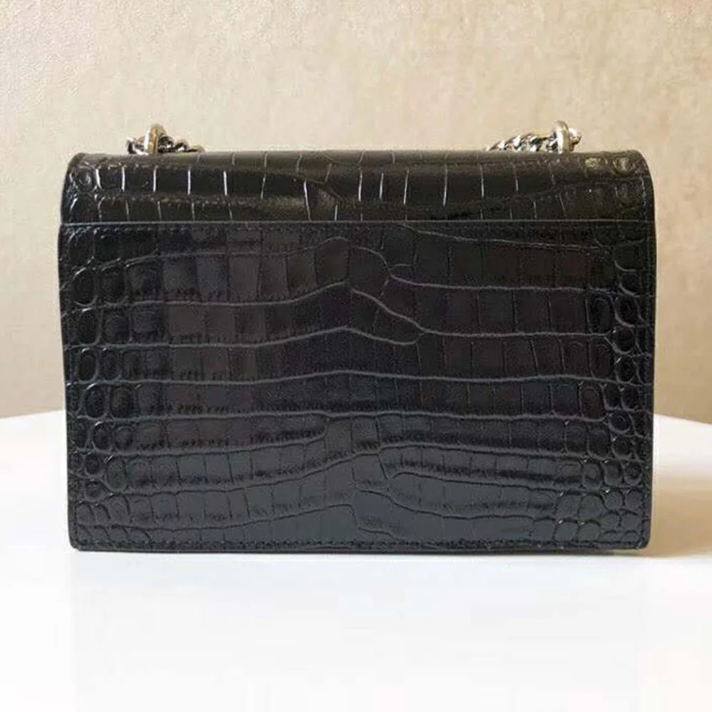 Saint Laurent YSL Sunset Small Supple Crocodile Embossed for Women in Black Saint Laurent YSL Sunset Small Supple Crocodile Embossed for Women in Black