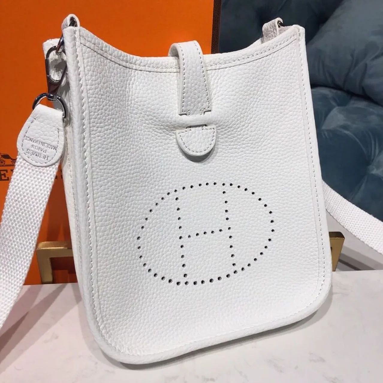 Hermes Evelyne II TPM Bag White Silver Toned Hardware /