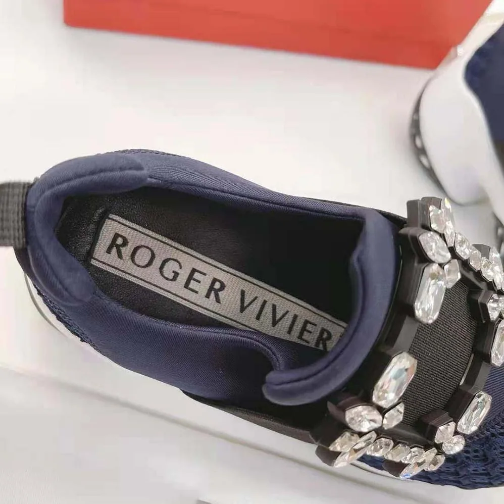 Roger Vivier Viv' Run Strass Buckle Sneakers in Technical Fabrics for Women in Navy