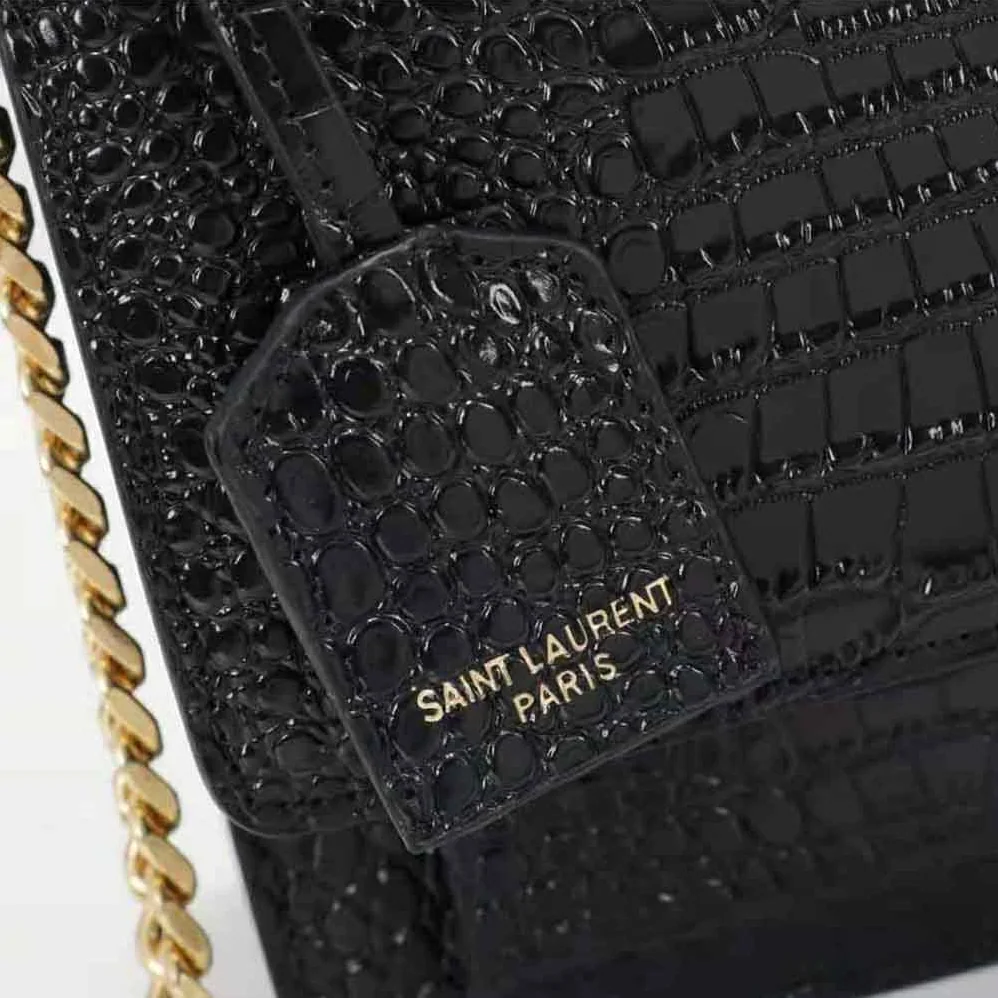 Saint Laurent YSL Sunset Medium in Crocodile for Women in Embossed Shiny Leather