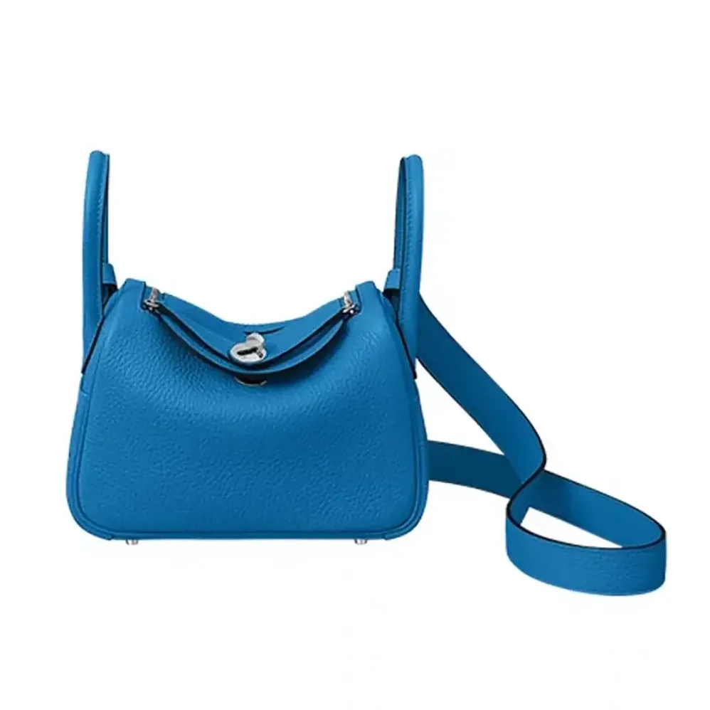 Hermes Lindy Mini 19 in Clemence Leather for Women in Blue/Silver Hermes Lindy Mini 19 in Clemence Leather for Women in Blue/Silver
