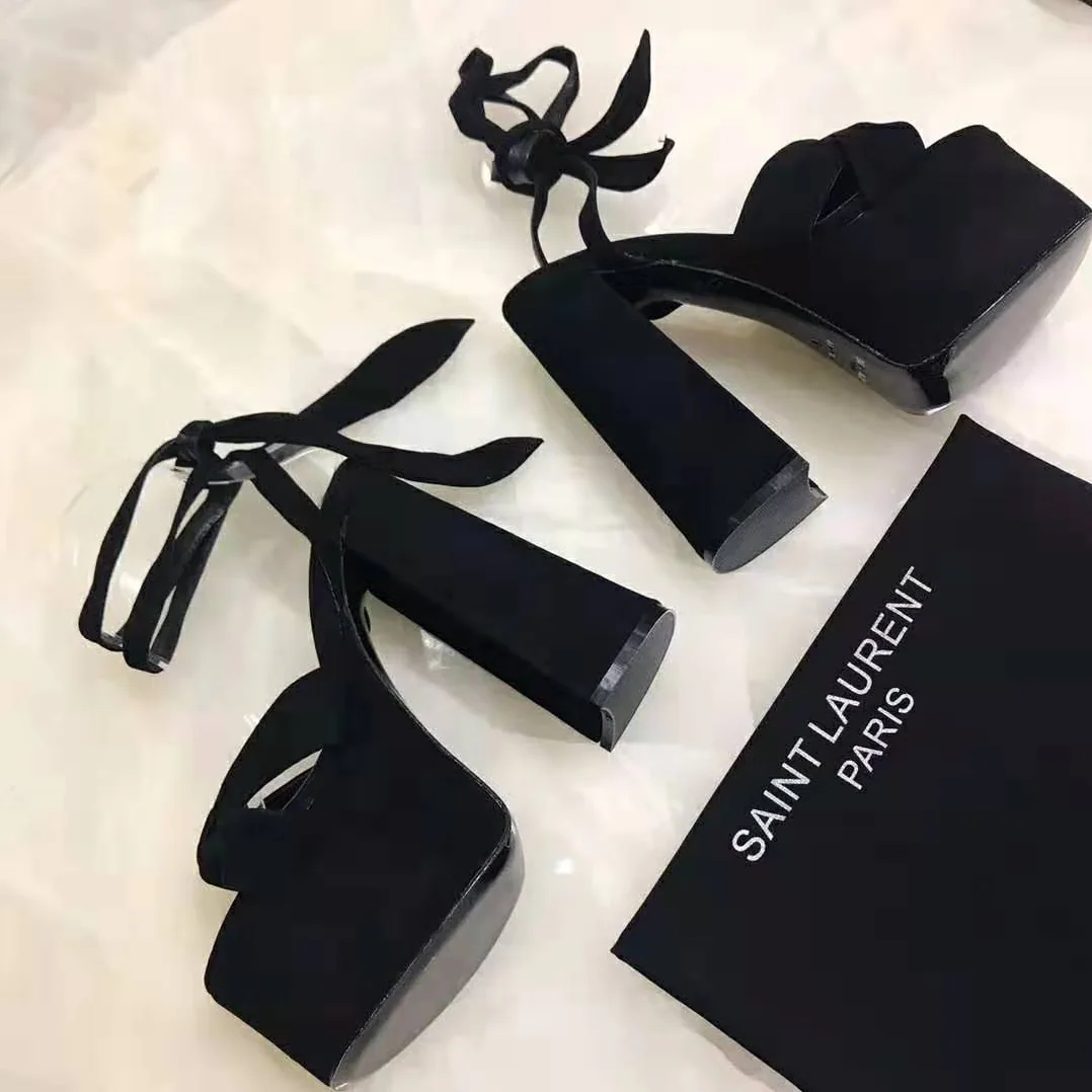 Saint Laurent YSL Paige Platform Sandals Suede 14.5 cm Heel for Women