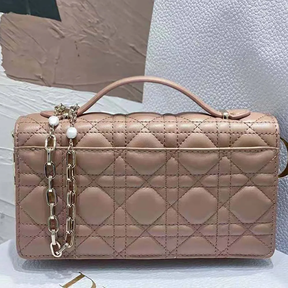 Dior Lady Dior Top Handle Clutch Rose Des Vents Cannage Lambskin for Women Dior Lady Dior Top Handle Clutch Rose Des Vents Cannage Lambskin for Women