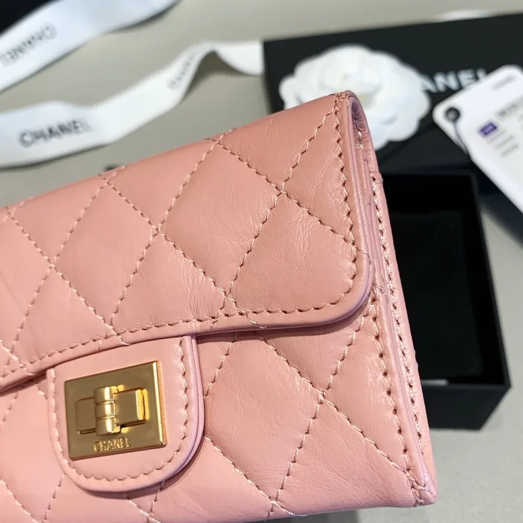 Chanel 2.55 Flap Card Holder / Gold Toned Hardware Light Pink Chanel 2.55 Flap Card Holder / Gold Toned Hardware Light Pink