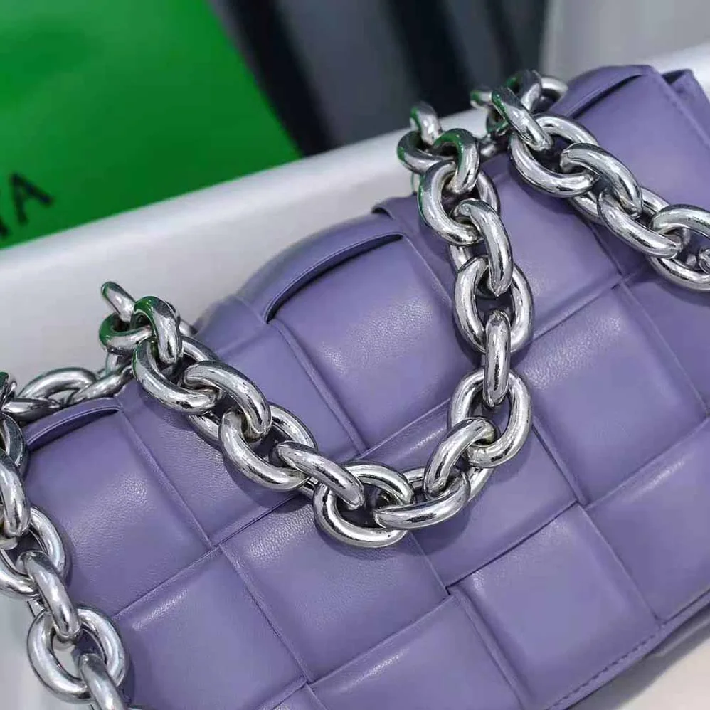 Bottega Veneta Chain Cassette Padded Intrecciato Leather Crossbody Bag for Women in Purple Bottega Veneta Chain Cassette Padded Intrecciato Leather Crossbody Bag for Women in Purple