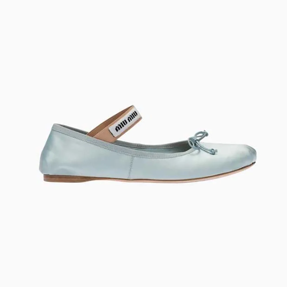 Miu Miu Satin Ballerinas with Knit Logo Label for Women in Blue Miu Miu Satin Ballerinas with Knit Logo Label for Women in Blue