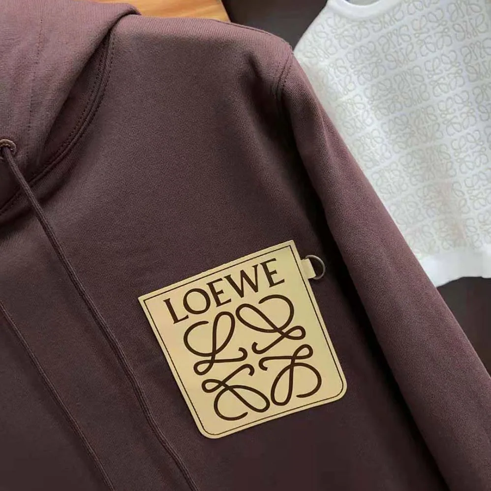 Loewe Anagram Leather Patch Hoodie in Cotton for Men