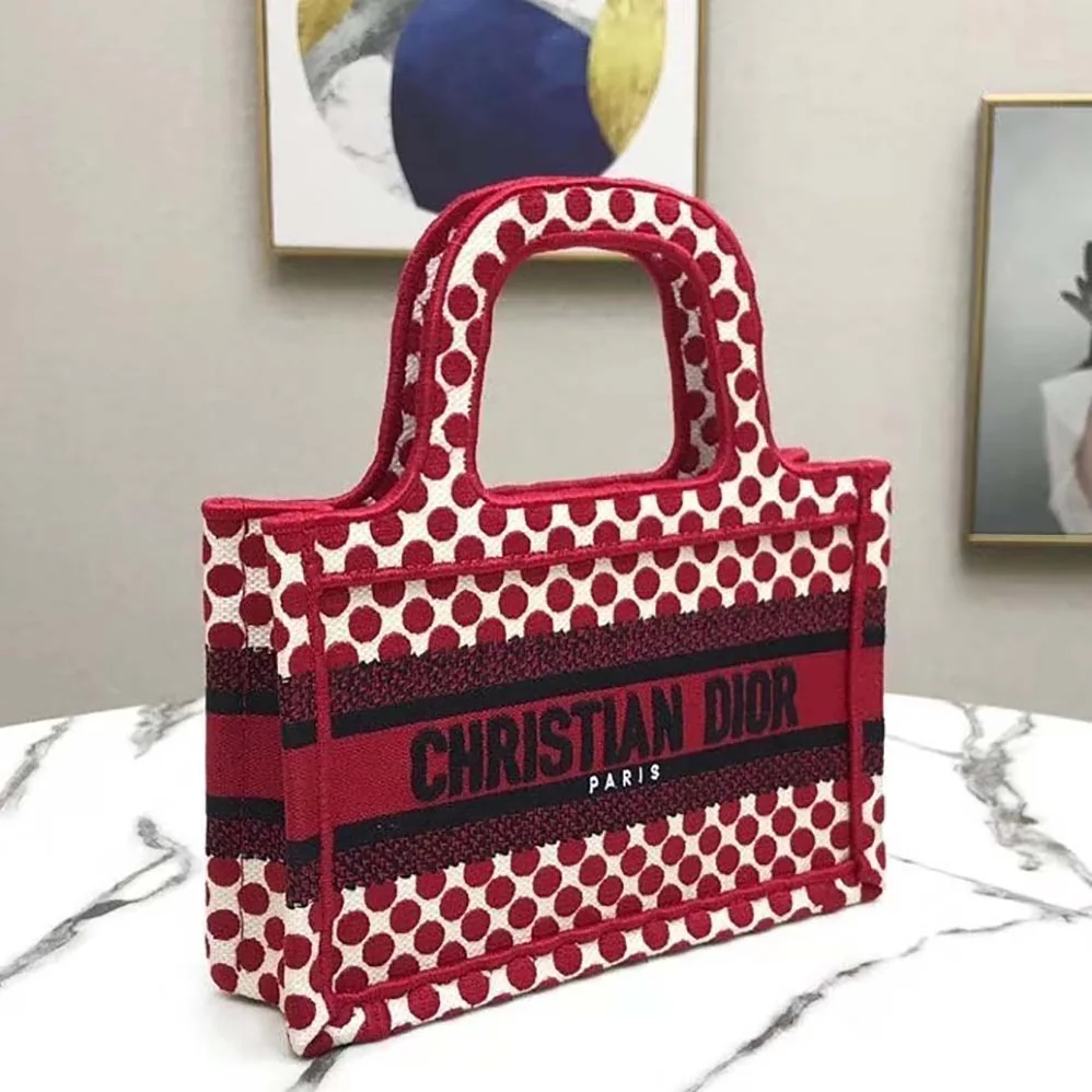 Dior Mini Dioramour Dior Book Tote White and Red Dior Dots Embroidery for Women Dior Mini Dioramour Dior Book Tote White and Red Dior Dots Embroidery for Women