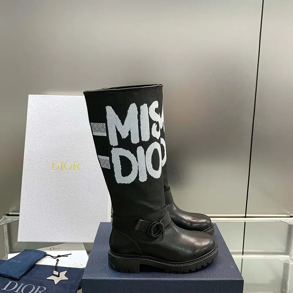 Dior D-Major Boot Black Technical Fabric with White Miss Dior Graffiti Print for Women