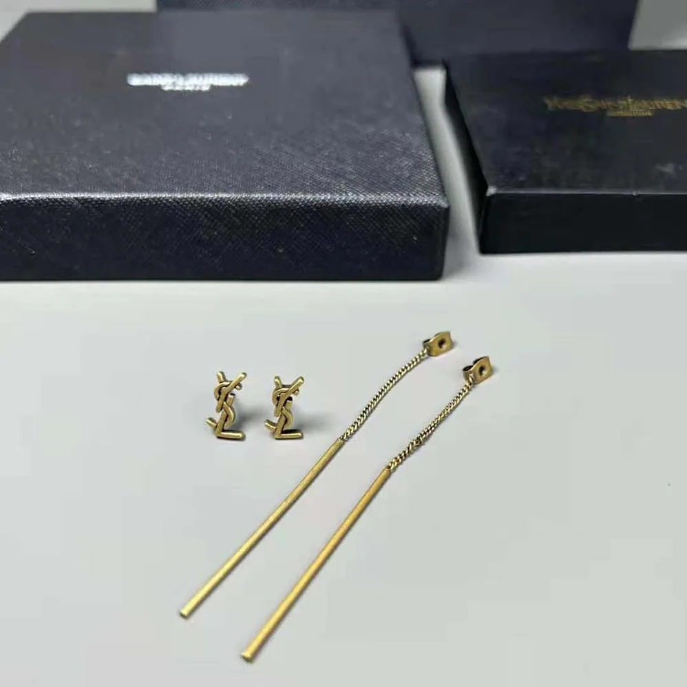 Saint Laurent YSL Opyum YSL Threader Earrings in Metal for Women in Gold