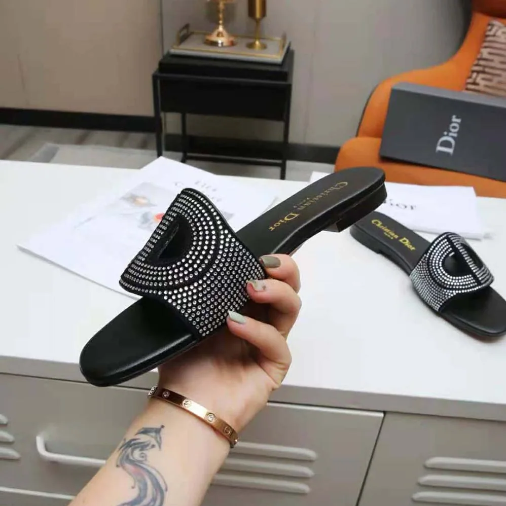 Dior D-Club Slide Black Suede Calfskin with Silver for Women in Finish Strass