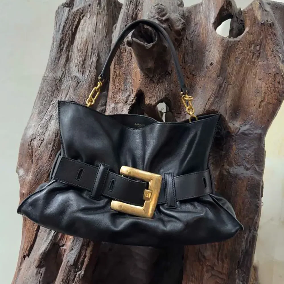 Balmain Black Medium Anthem Bag Calfskin for Women