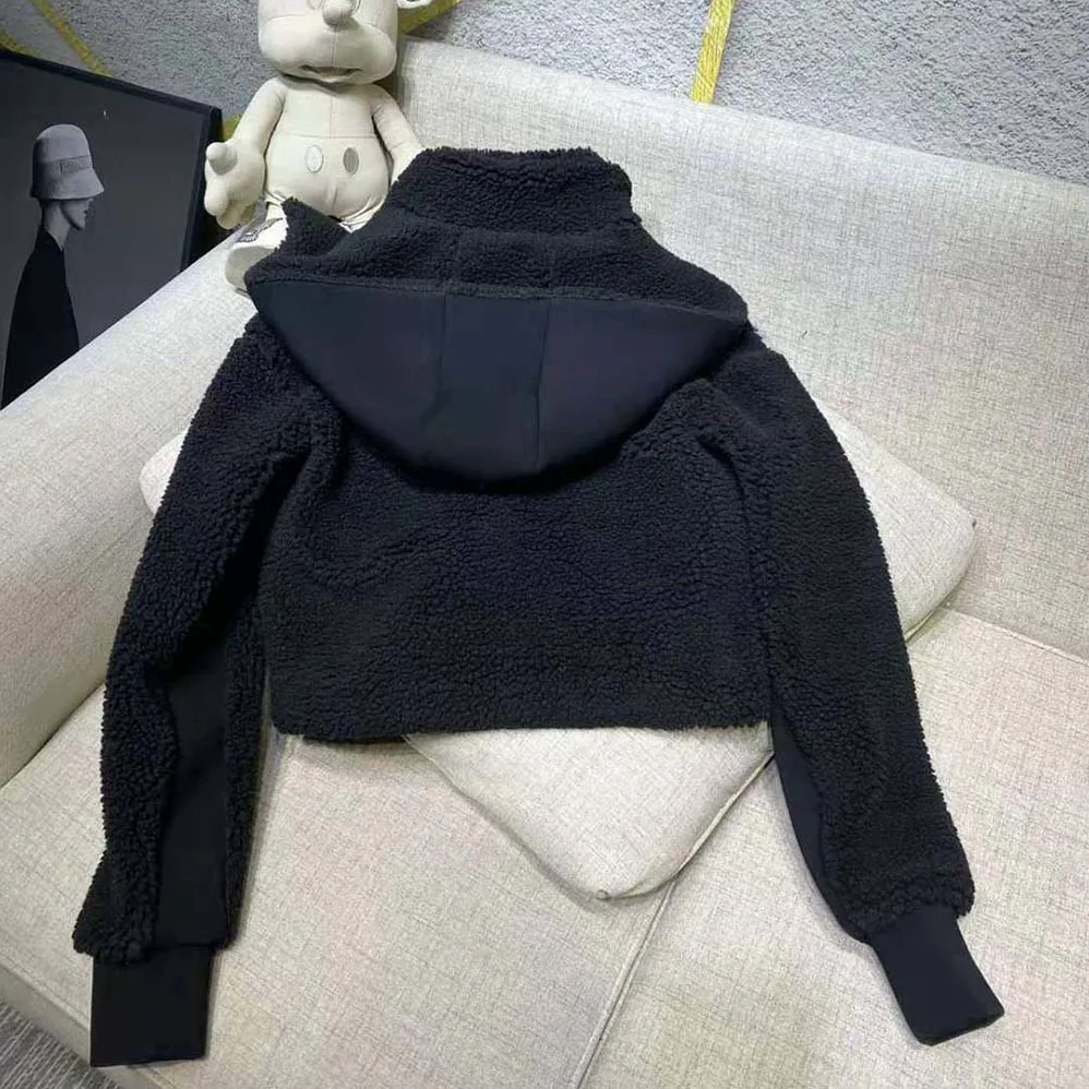 Prada Cropped Recycled Fleece Down Jacket for Women in Black Prada Cropped Recycled Fleece Down Jacket for Women in Black