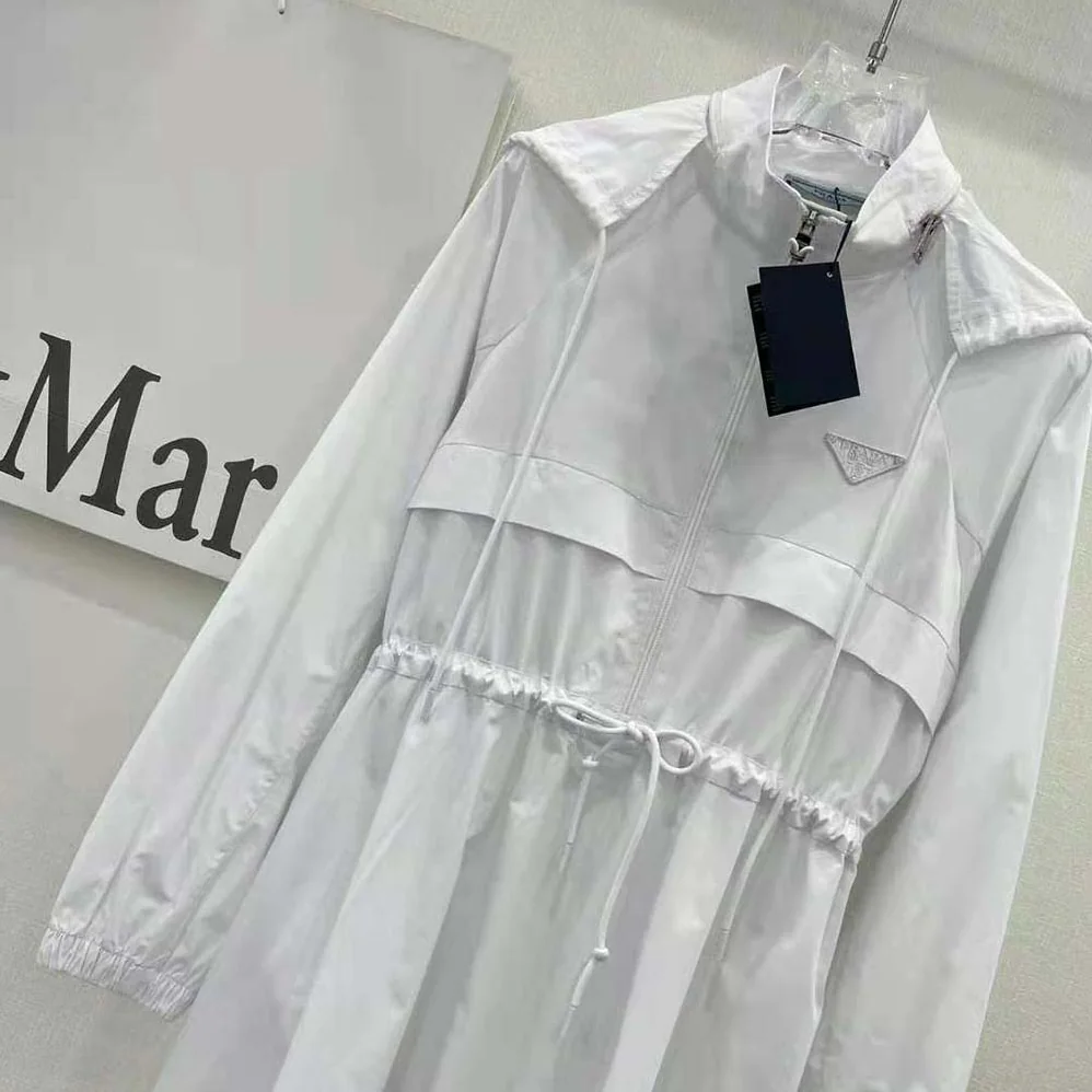 Prada Hooded Poplin Dress with Embroidered Triangle Logo for Women