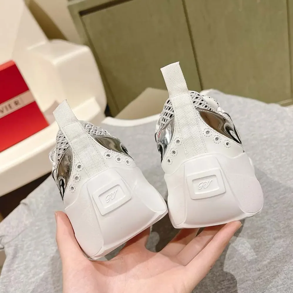 Roger Vivier Viv' on the Run Sneakers in Leather and Fabric for Women in White Roger Vivier Viv' on the Run Sneakers in Leather and Fabric for Women in White