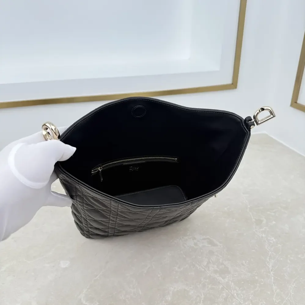 Dior Small Dior Toujours Hobo Bag Black Cannage Lambskin for Women