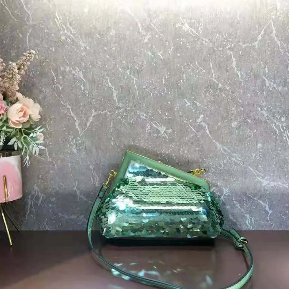 Fendi First Small Green Sequinned Bag for Women Fendi First Small Green Sequinned Bag for Women
