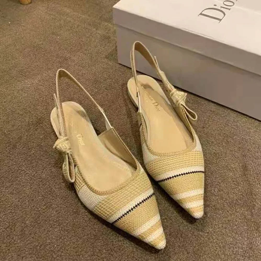 Dior J'adior Ballerina Flat Beige Embroidered Cotton for Women Dior J'adior Ballerina Flat Beige Embroidered Cotton for Women